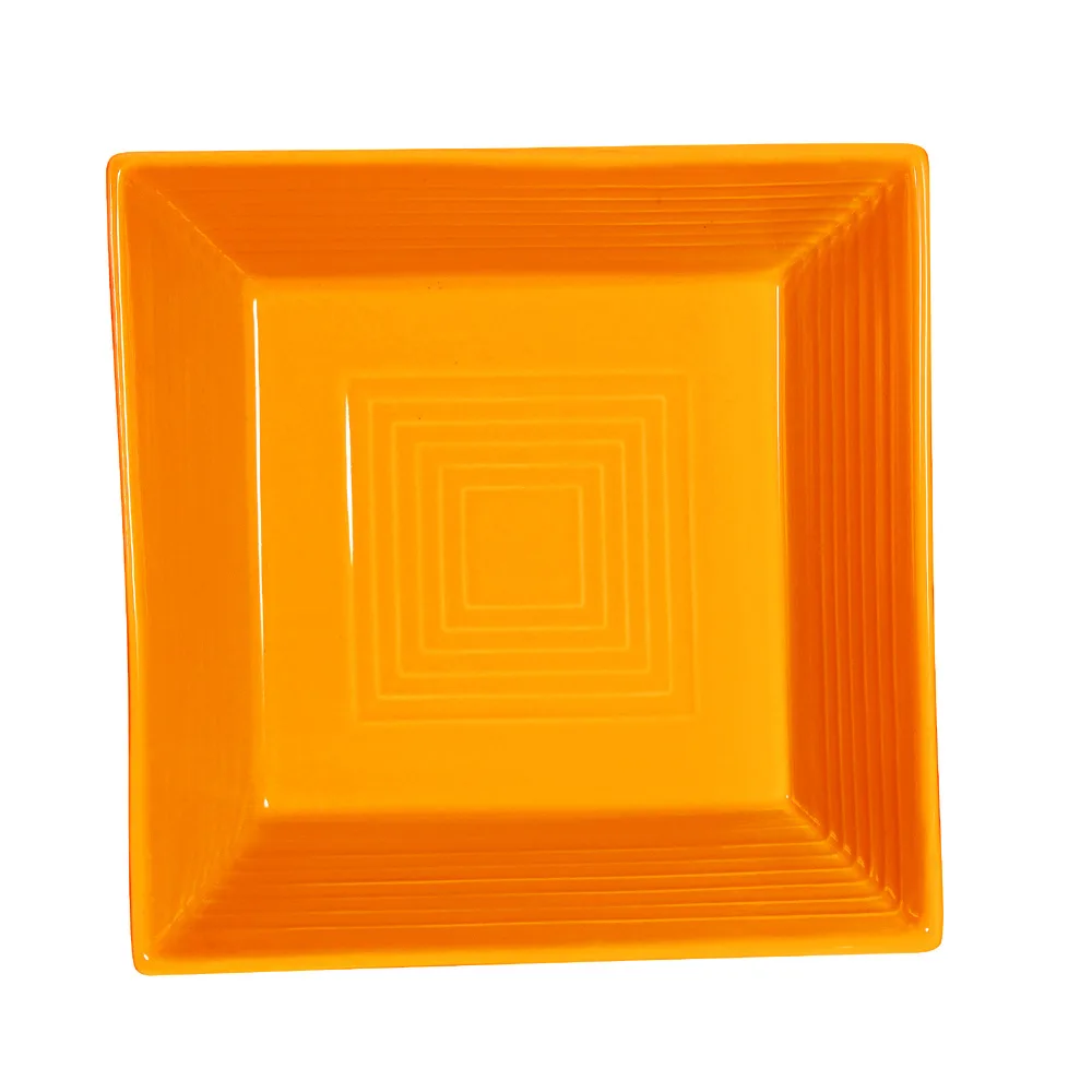 CAC China TG-B8-TNG Tango Bowl – 42 Oz, 8"x8"x2-3/8", Square, Embossed, Tangerine Porcelain – 1 Dozen
