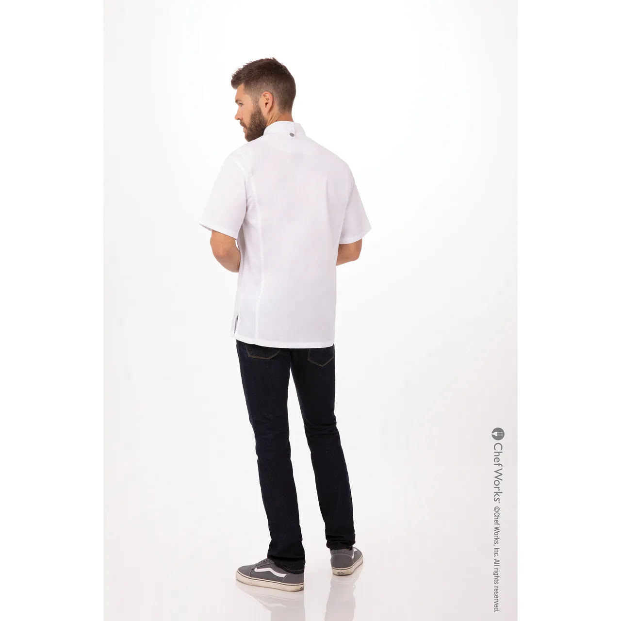 Chef Works BCSZ009-WHT-5XL Short Sleeve Chef Coat, White 5XL Poly/Cotton Twill, Slits, Phone Pocket