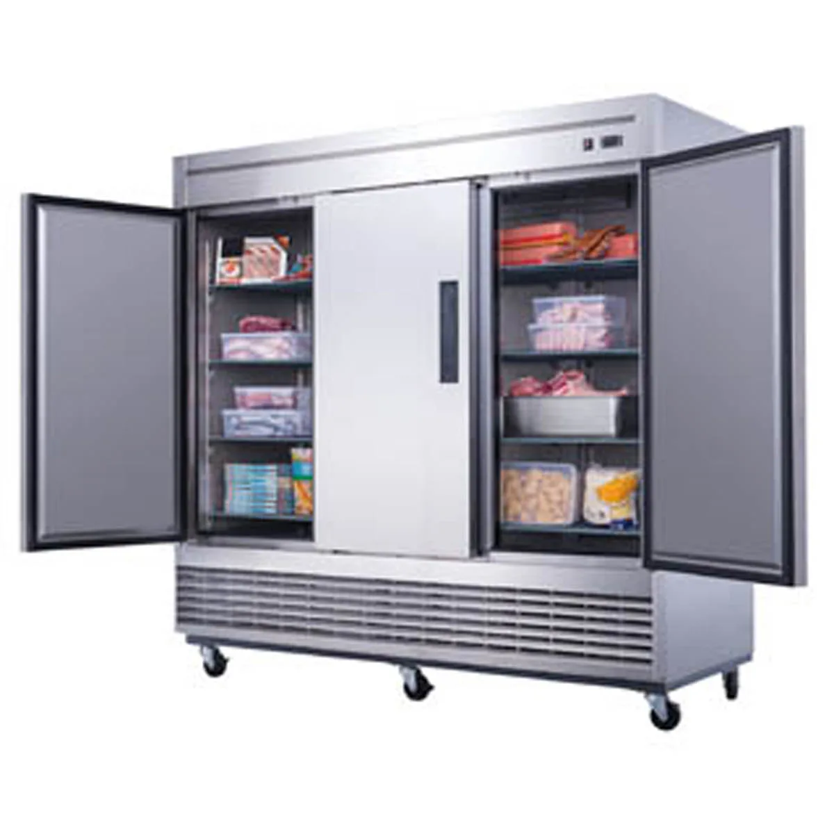 Dukers Appliance Co D83F 82" 3-Solid Door Reach-In Freezer, Bottom Mounted, 64.80 cu. ft.