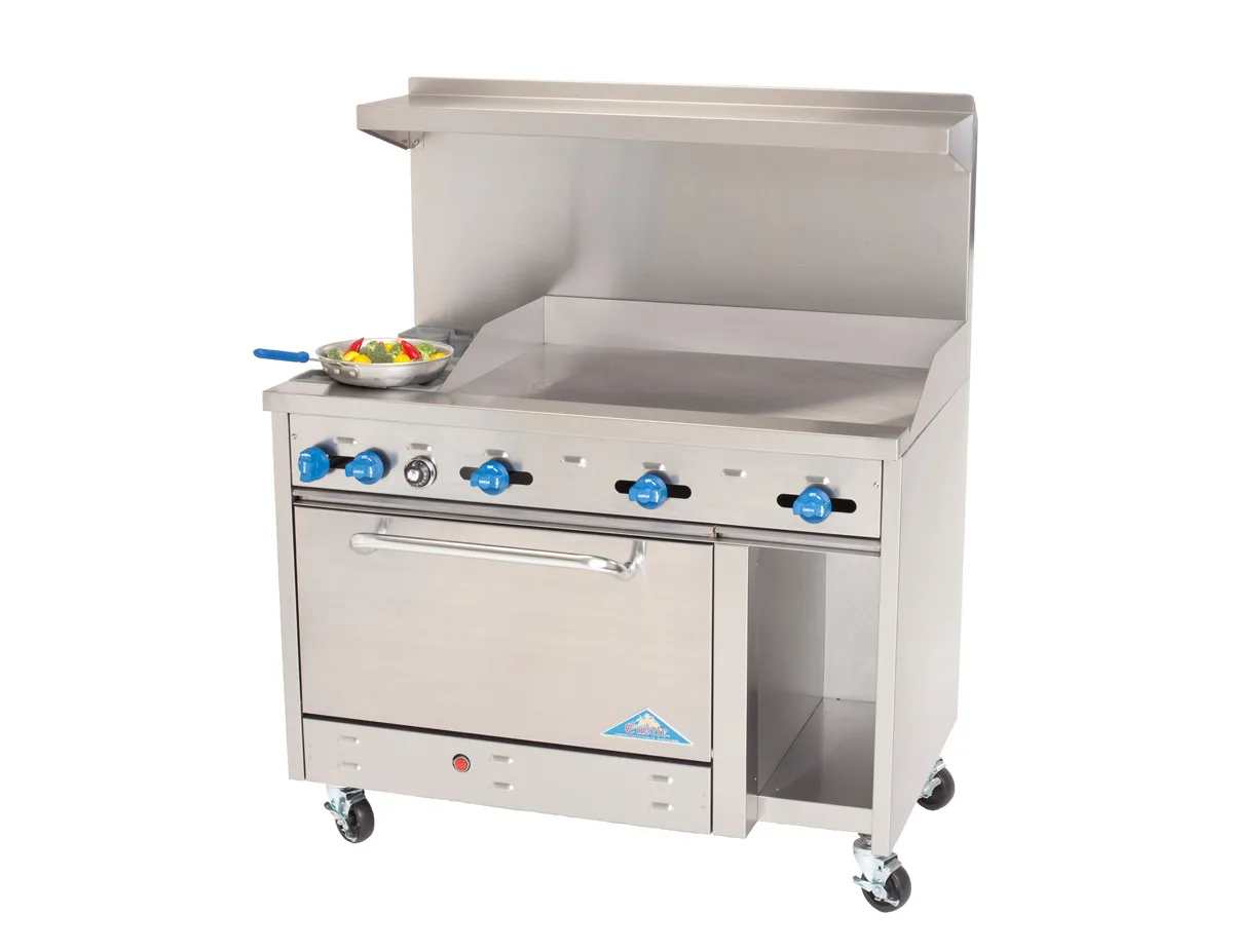 Comstock-Castle F3430-36 48" Gas Restaurant Range w/ (2) Open Burners, 36" Griddle, (1) Standard Oven, (1) Cabinet Base, 156.000 BTU