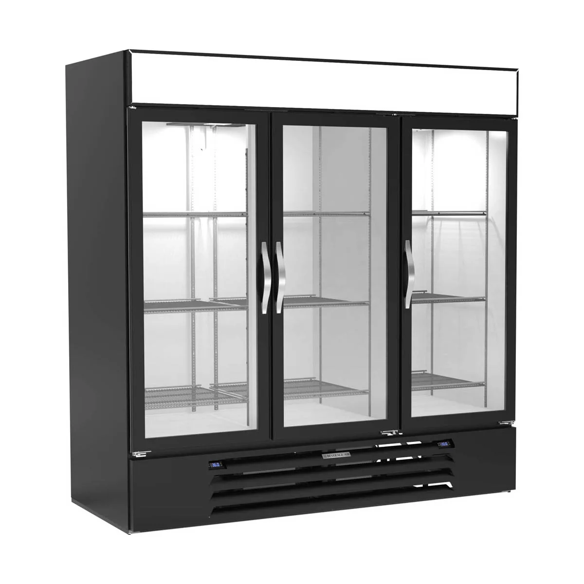 Beverage Air MMRF72HC-1-C-BW 75" 3‑Door Merchandiser, 44.85 ft³ Fridge, 19.62 ft³ Freezer, Black, R‑290