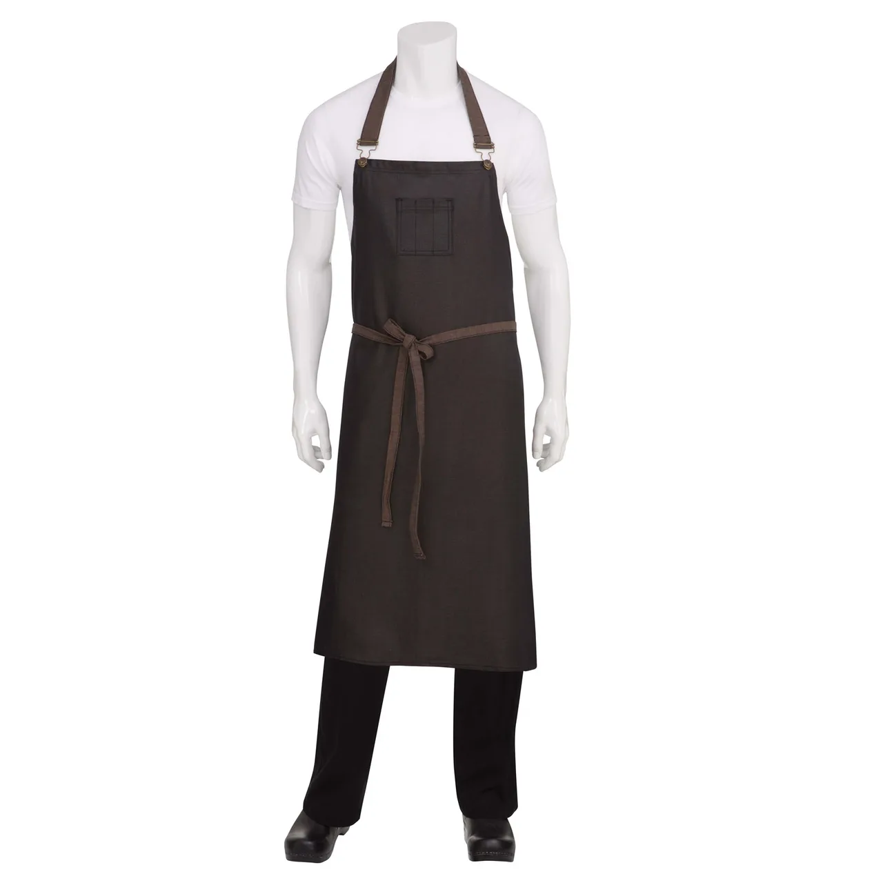 Chef Works ABCWT001-BNB-0 Bib Apron, 40"L x 39"W, Black-Brown, 100% Cotton Denim, Neck Strap, Pocket