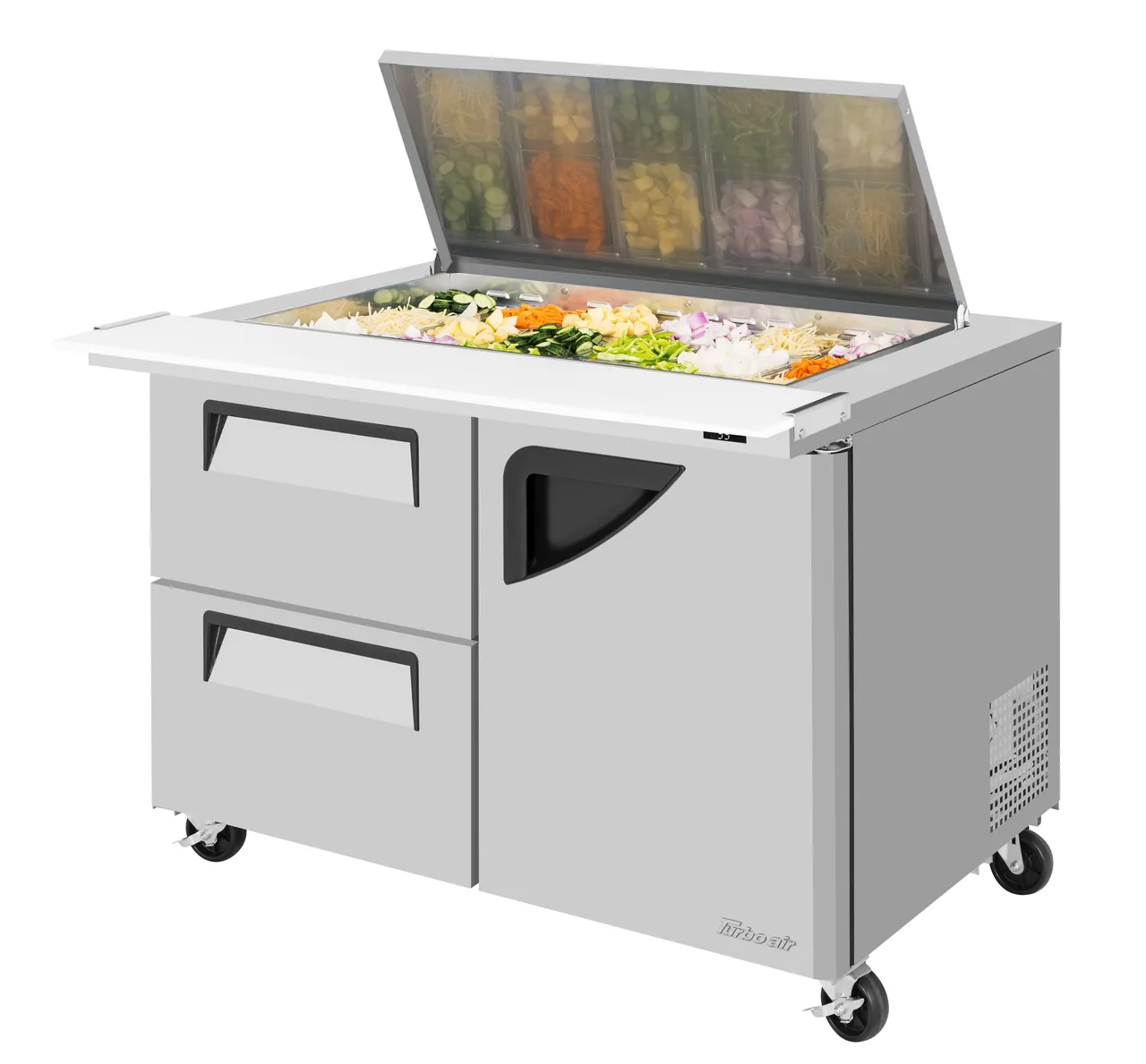 Turbo Air TST-48SD-18-D2R-N-FL 48" Mega Top Sandwich and Salad Prep Table w/ 1 Door & 2 Drawers, 18 Pans