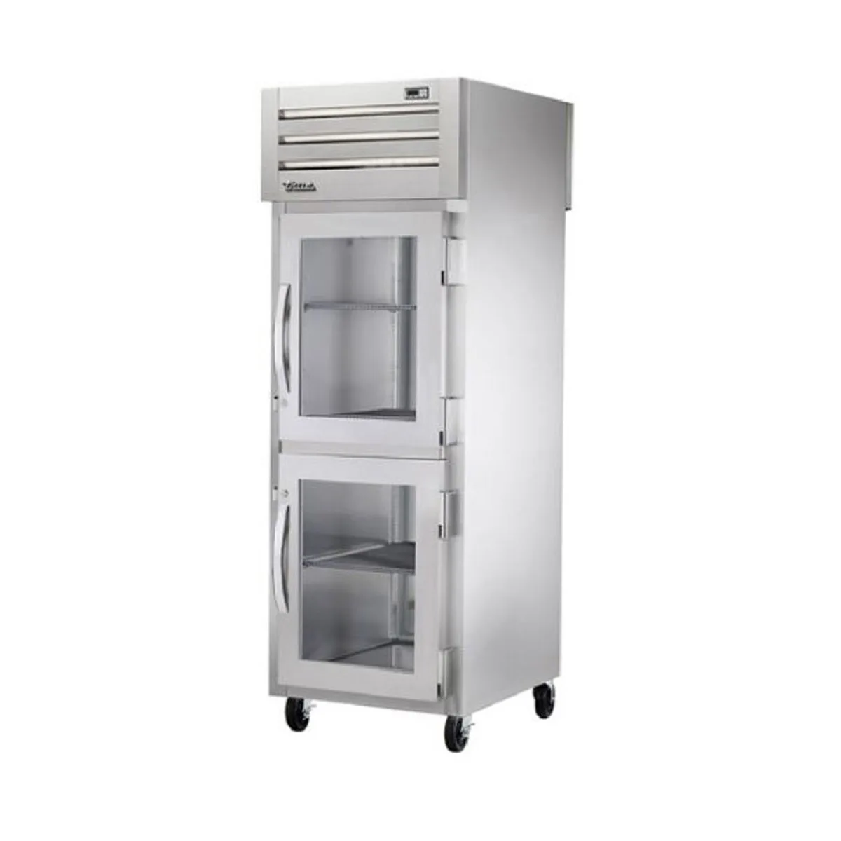 True STR1RPT-2HS-2HG 1-Section Pass-Thru Refrigerator w/ Front 2 Solid & Rear 2 Glass Half Doors, Stainless Steel