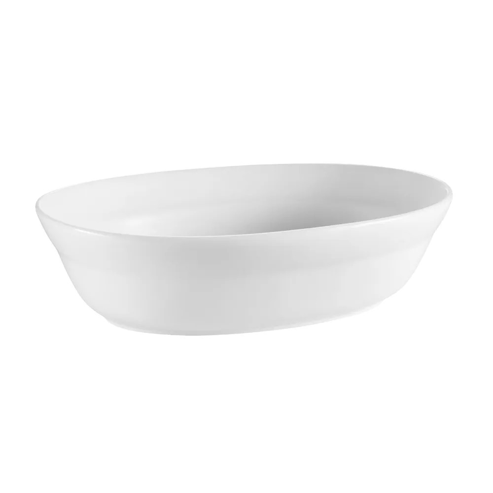 CAC China RCN-VB11 Oval Porcelain Bowl, Super White, 11" L x 7-1/2" W x 3" H, 2 Qt (64 oz) - Dozen