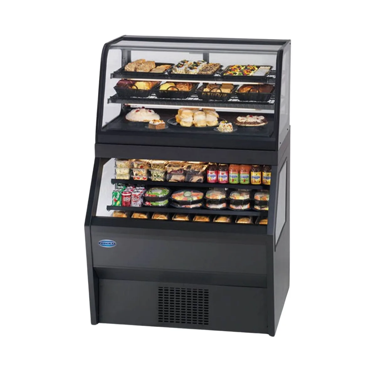 Federal Industries CRR3628/RSS3SC 36" Hybrid Merchandiser in Black, Dual Service, 2 Shelves, 9.25 cu. ft.