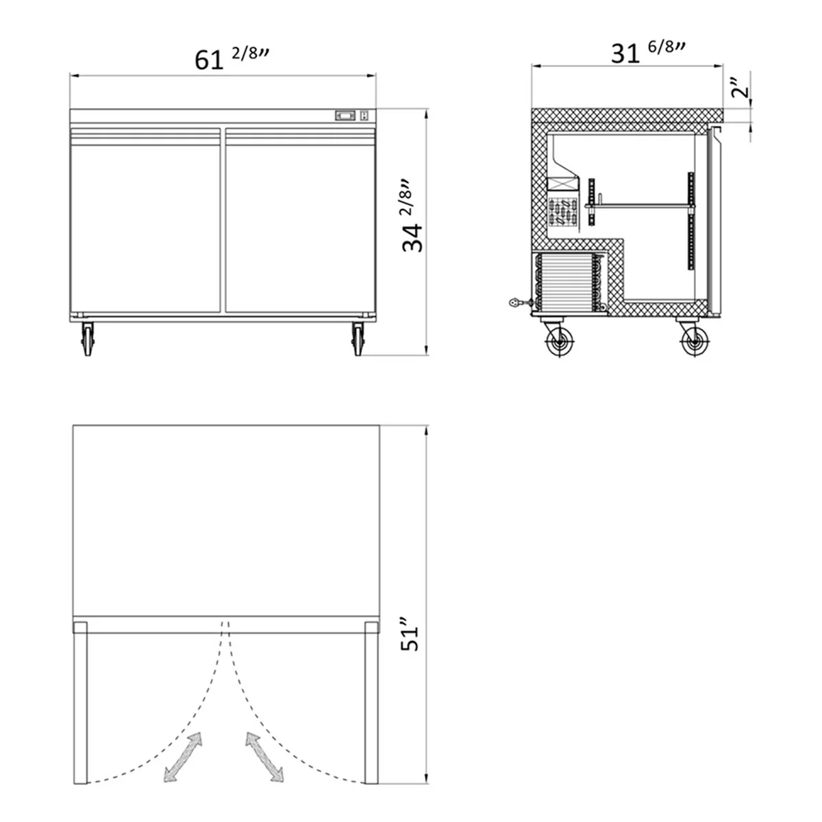 Hurakan HKN-UC60F2E 60" 2-Door Undercounter Freezer, Stainless Steel, 14.1 cu. ft.