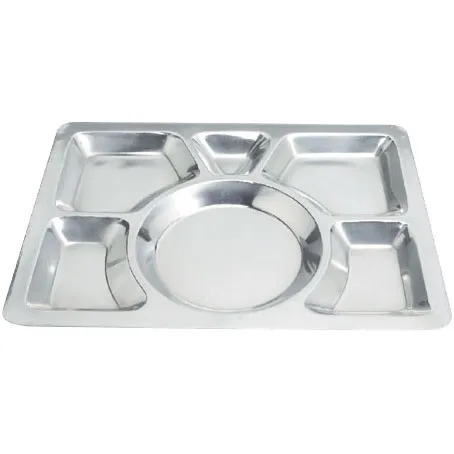 Omcan USA 80776 6-Compartment Stainless Steel Mess Tray, Food Service Tray, Polished