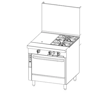 Southbend P32A-HT 32" Gas Heavy Duty Range w/ (1) Hot Top, 16" Griddle w/ Thermostatic Controls, (1) Convection Oven, 125.000 BTU
