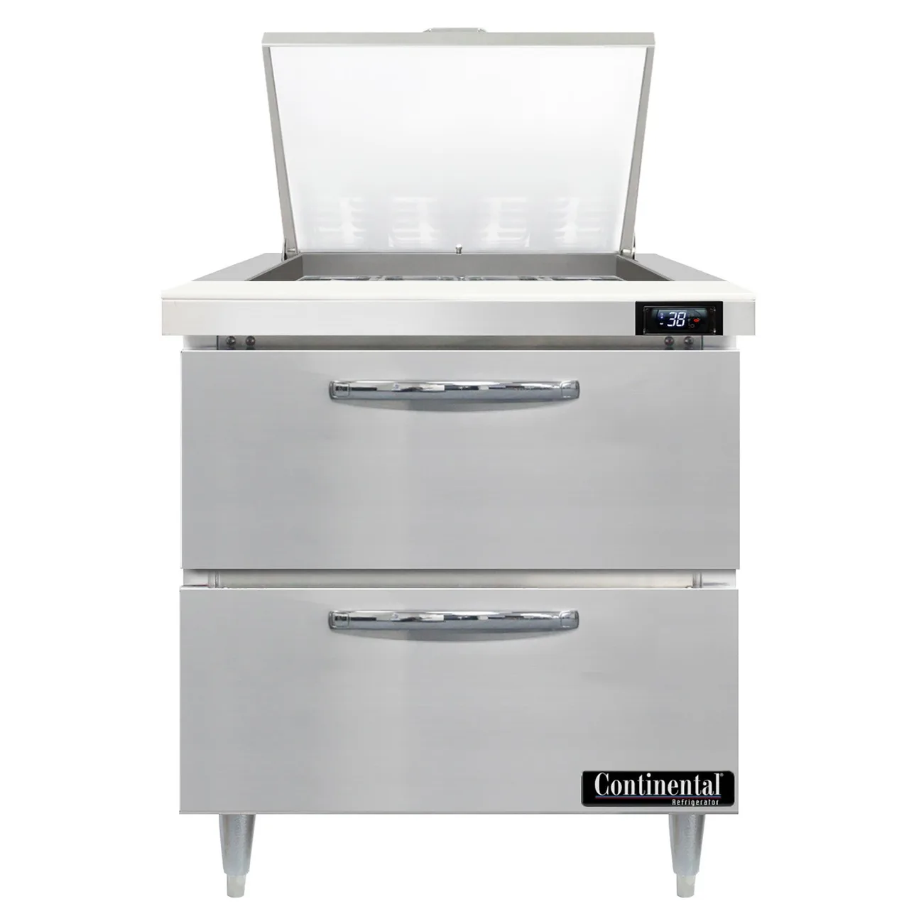 Continental Refrigerator D32N12M-D 32" ,Mega Top Sandwich Prep Table w/ 2 Drawers, 12 pans