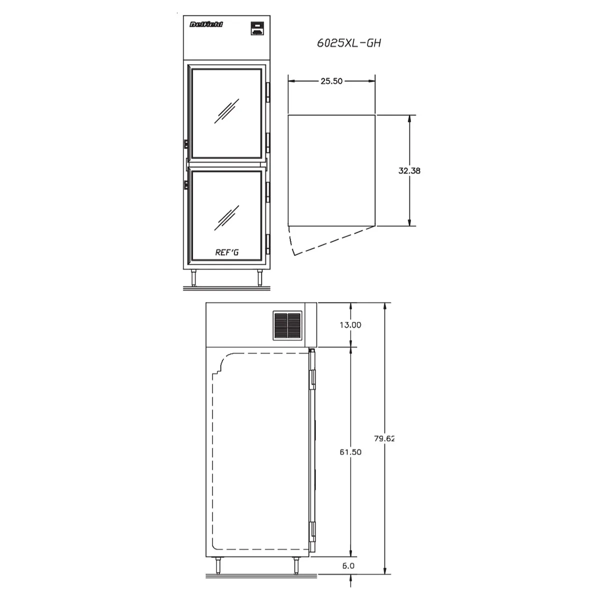 Delfield 6025XL-GH One Section Reach-In Refrigerator w/ 2 Glass Half Doors, Top Mounted, 20 cu. ft.