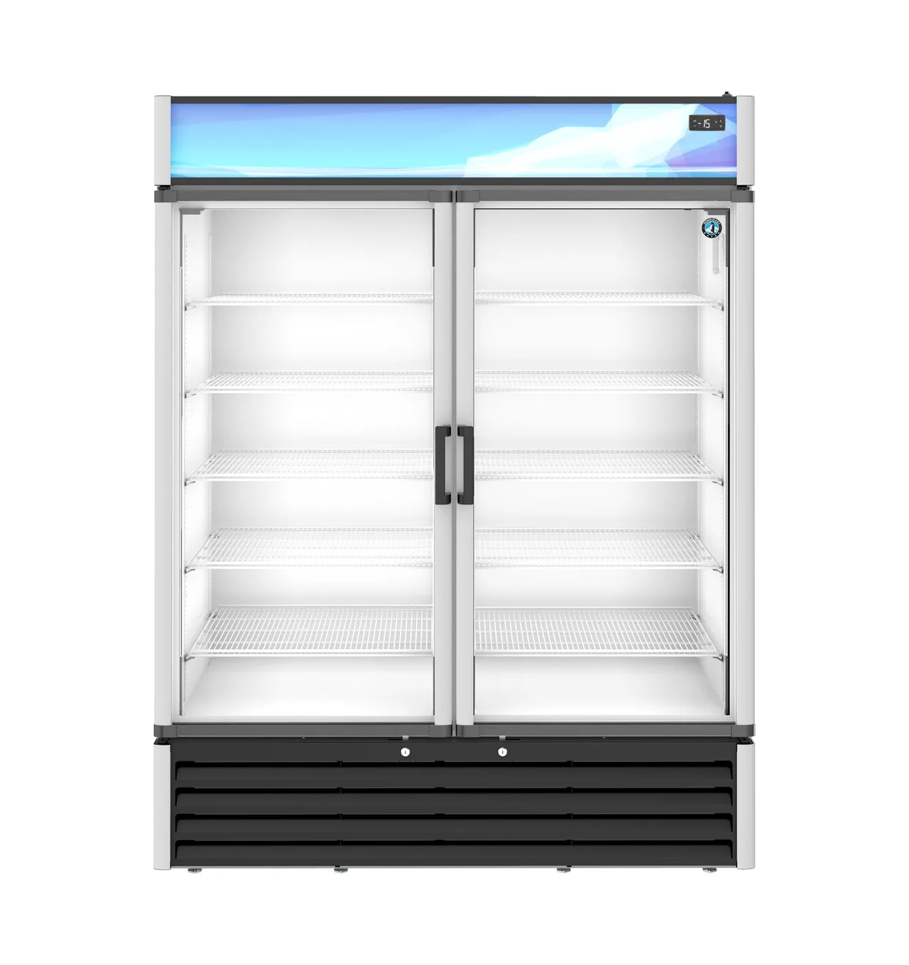 Hoshizaki FM-49-HC 2‑Section Glass‑Door Merchandiser Freezer, 42.6 cu ft, 60"W, Silver Steel Exterior, R290
