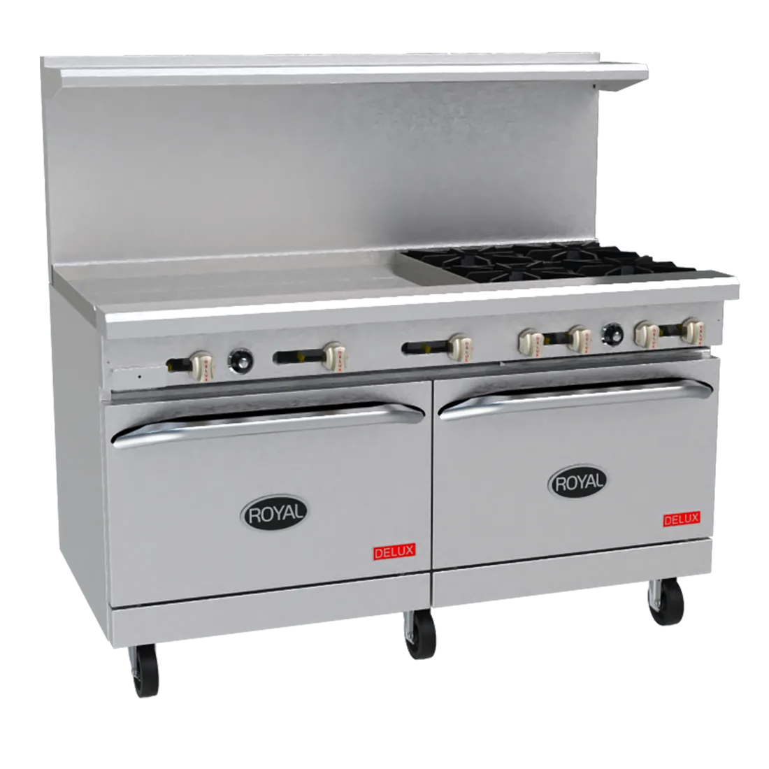 Royal Range of California RDR-6G24-CC 60" Gas Restaurant Range w/ (6) Open Burners, 24" Griddle, (2) Convection Ovens, 280.000 BTU