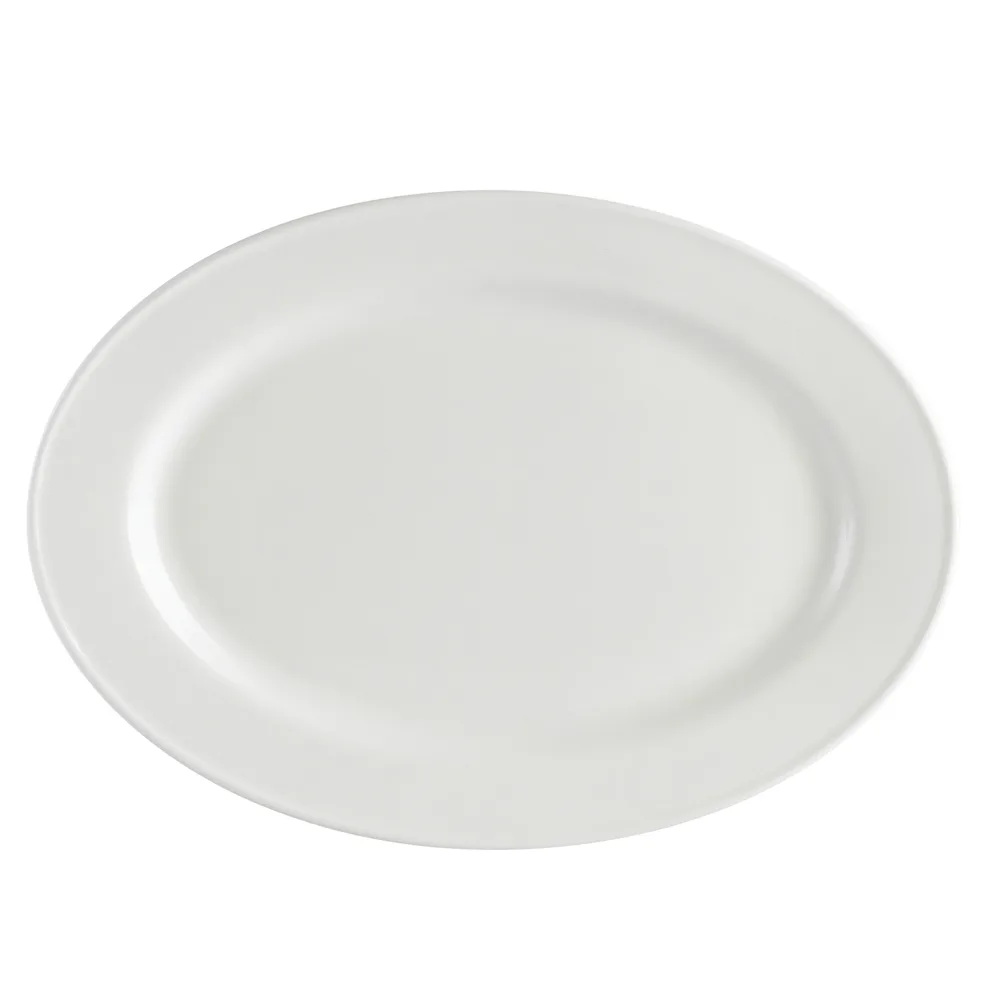 CAC China EVT-13 Platter, 11-3/4" L x 8-1/4" W x 3/4" H, Oval White Porcelain, Bead Edge - Dozen