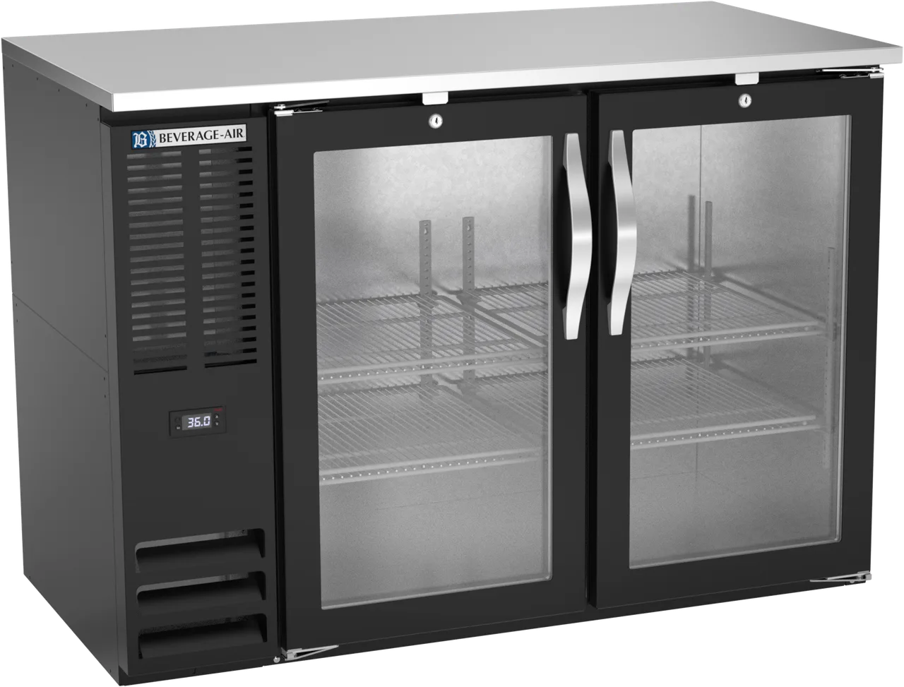 Beverage Air BBN48HC-G-B Cooler, 48"W x 26-3/8"D x 34"H, 12.56 cu ft, Black, LED, R290 1/4HP 115V