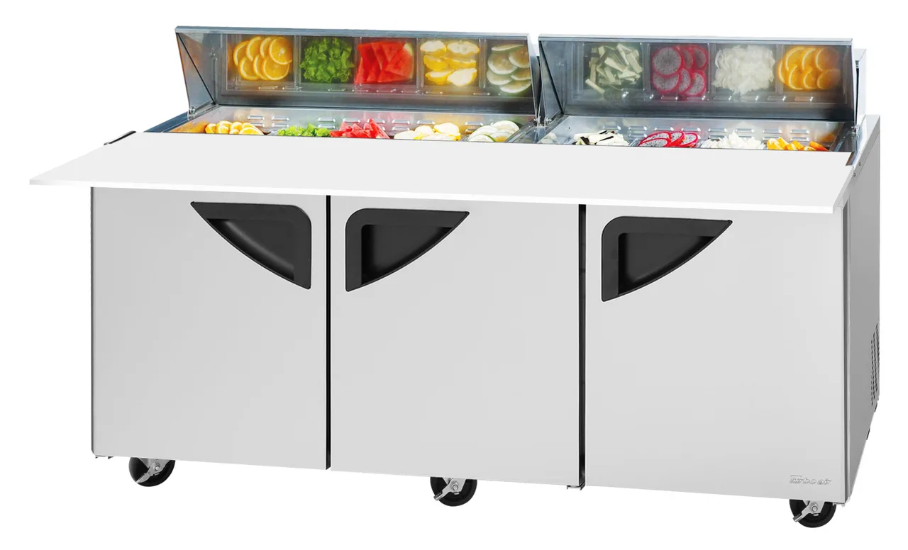 Turbo Air TST-72SD-18-N 72" 3-Door Sandwich and Salad Prep Table, 18 Pans, Stainless Steel