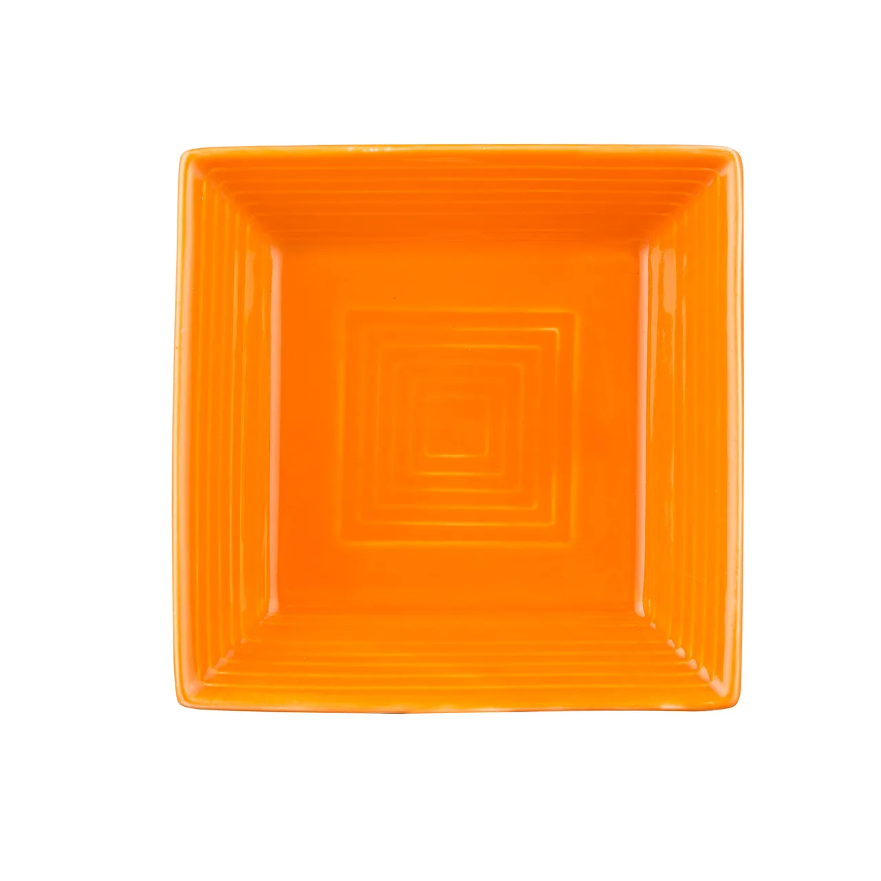 CAC China TG-SQ16-TNG Tango Plate, 10" L x 10" W x 1" H Embossed Porcelain, Tangerine - Dozen