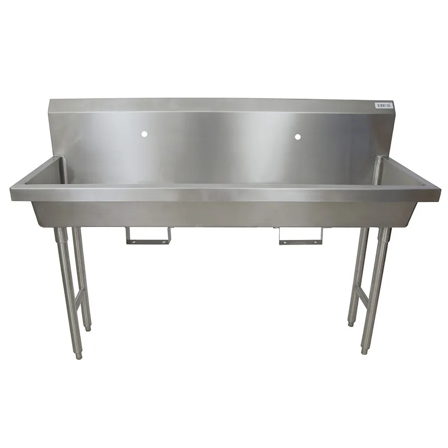 BK Resources MSHS-60F1B 60" Freestanding Hand Sink without Faucet - with Knee Valve Bracket / 14 g