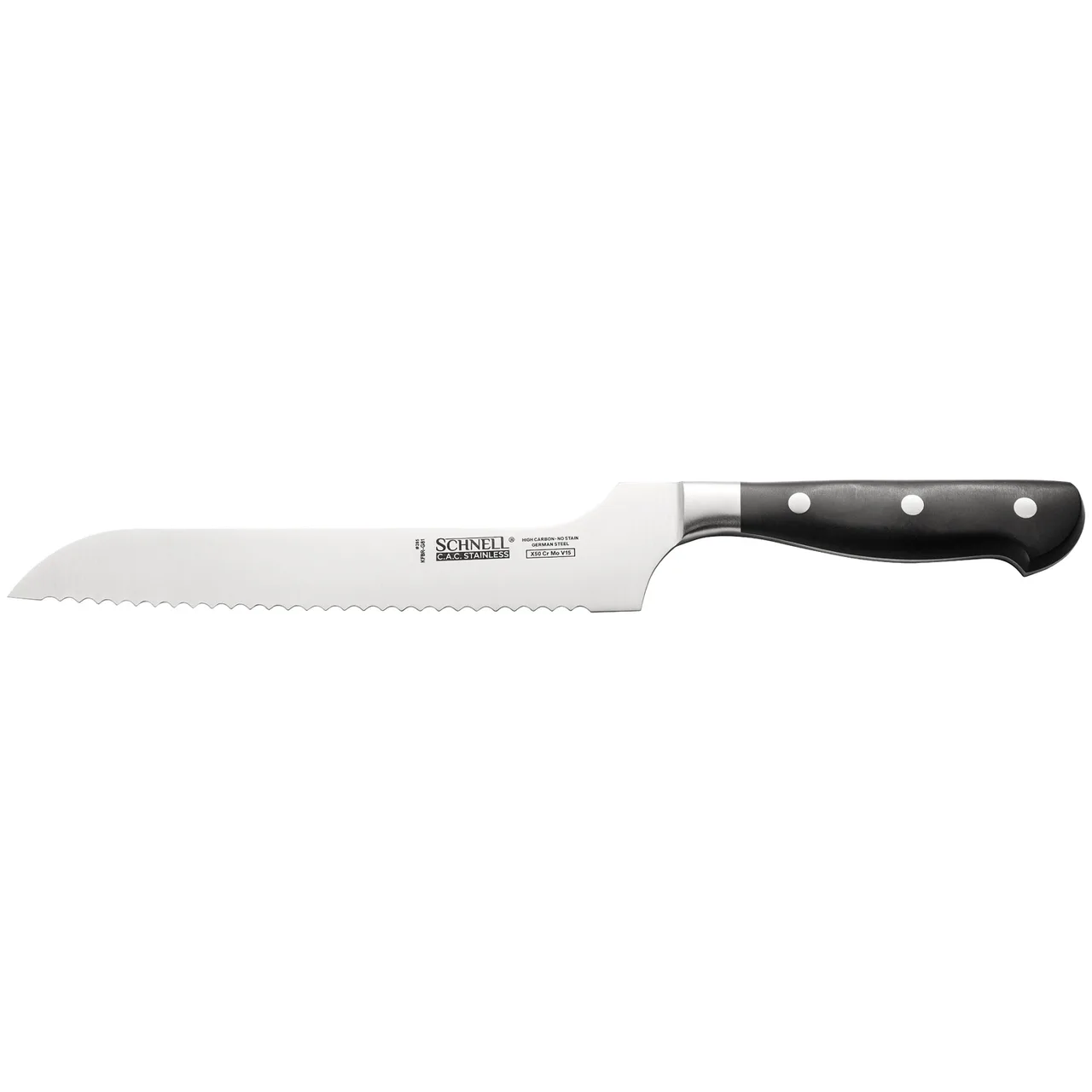 CAC China KFBR-G81 Schnell Bread Knife, 8-3/8" Offset, Forged, High-Carbon Steel Blade, Black Handle