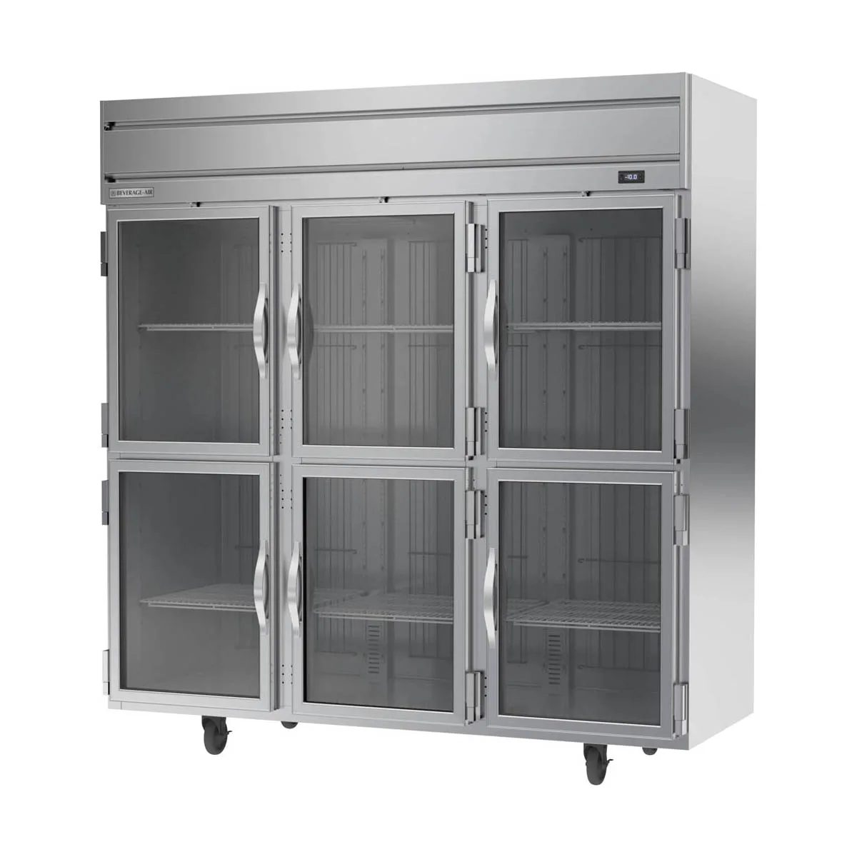 Beverage Air HFP3HC-1HG 78" 3-Section Reach-In Freezer, 6 Half Glass Doors, Top Mount, 69.1 cu. ft., Stainless Steel