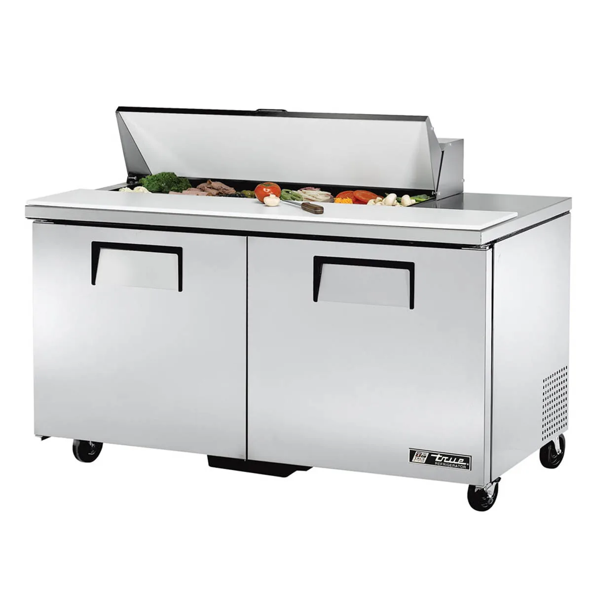 True TSSU-60-12-HC 60" Two Section Sandwich / Salad Prep Table w/ 2 Doors, 12 Pans