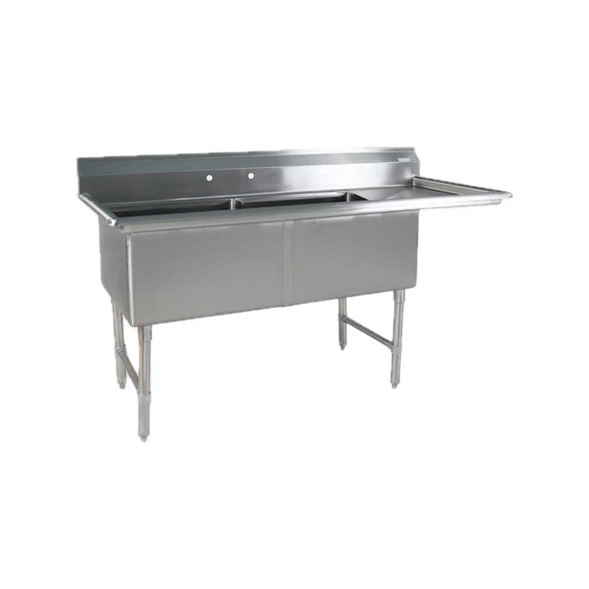 Klinger's Trading ECS2DR 52" Two Compartment Sink, 16"W x 20"L Bowl With Right-Hand Drainboard