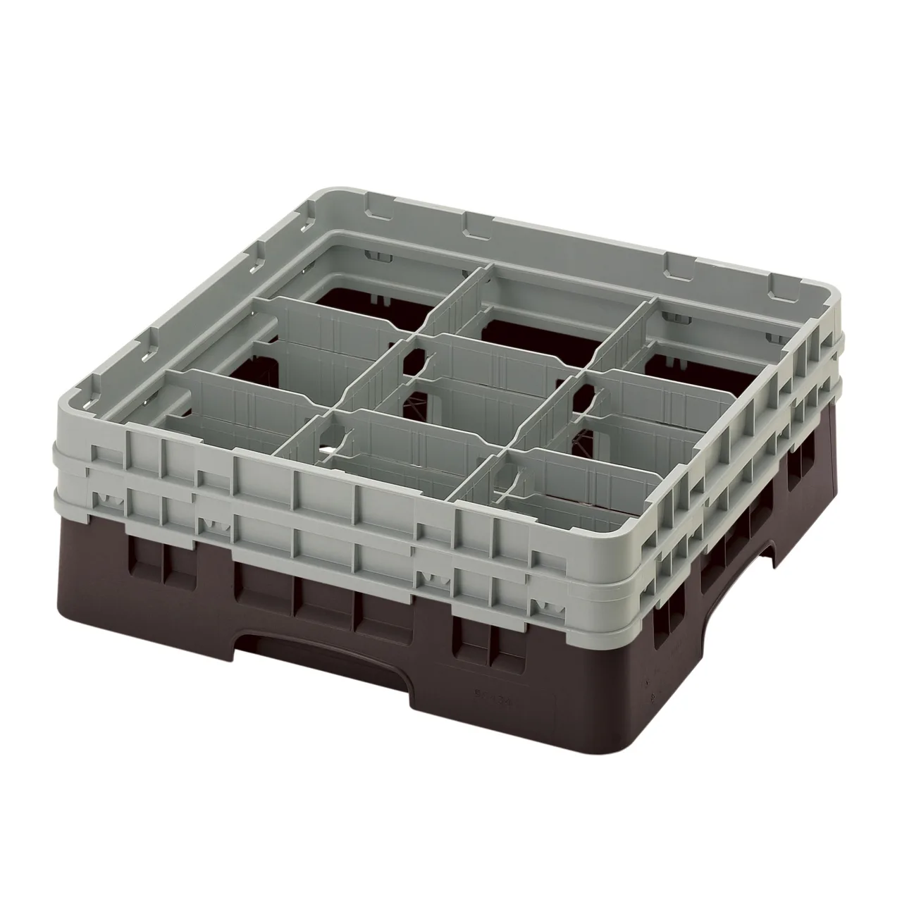 Cambro 9S434167 Camrack Glass Rack, Full Size, Brown, 19-3/4" x 19-3/4" x 7-1/4", 9 Compartments, 5-7/8" Max Dia, HACCP Compliant, NSF