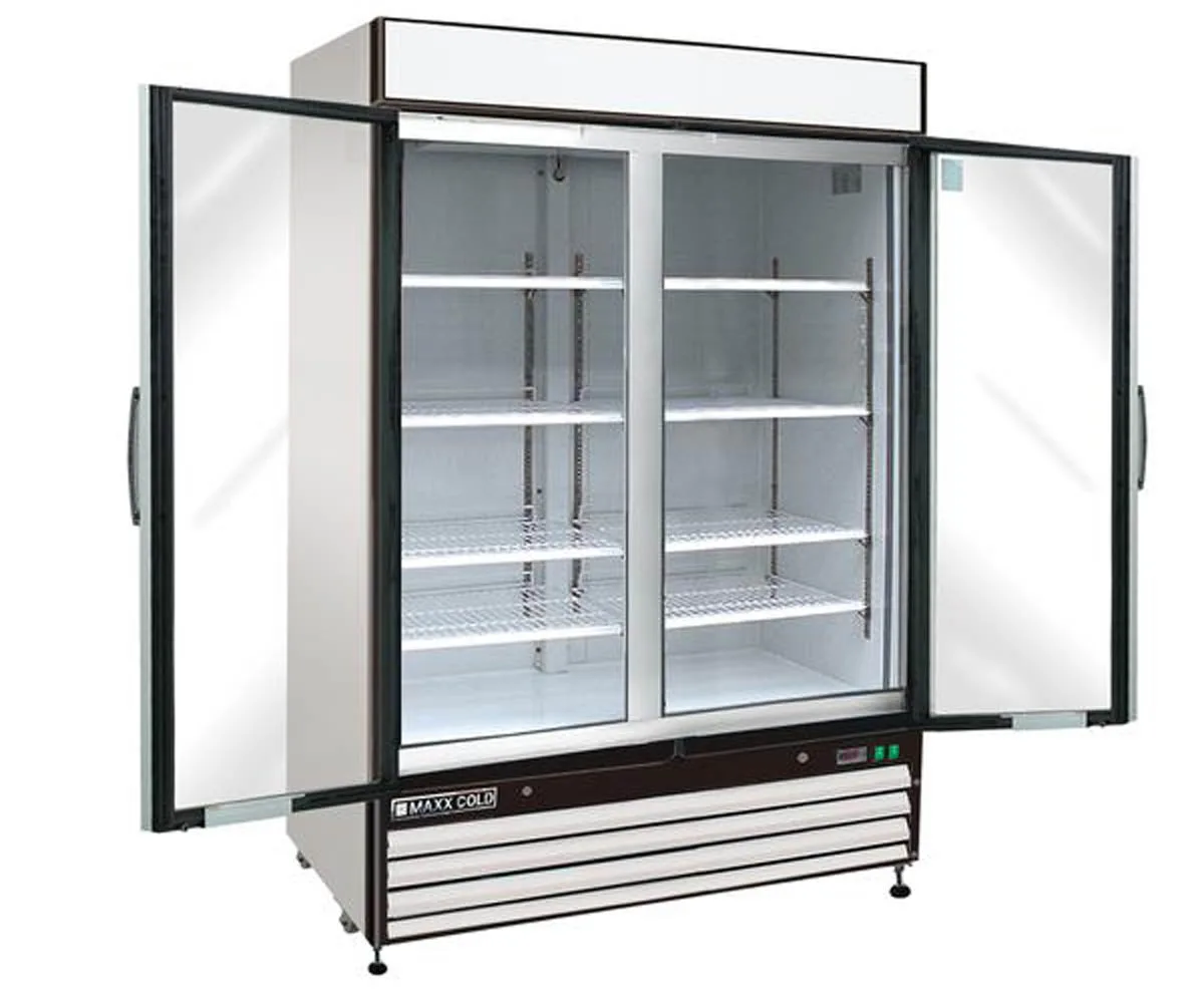 Maxx Cold MXM2-48RHC 54" 2-Section Glass Door Merchandiser Refrigerator in White, 48 cu. ft.