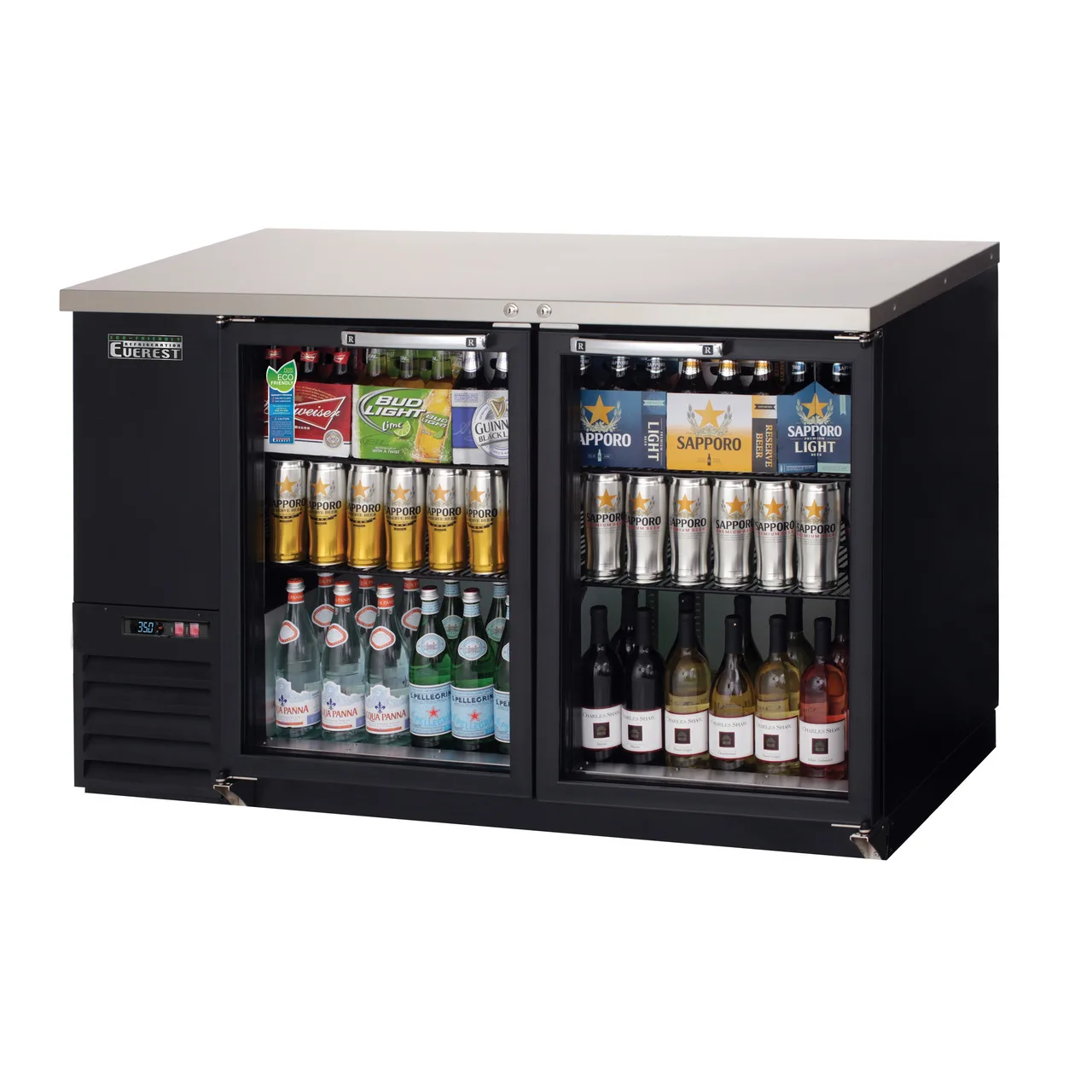 Everest EBB59G-24 57" Two Section Back Bar Cooler with Glass Door, 17.0 cu. ft.