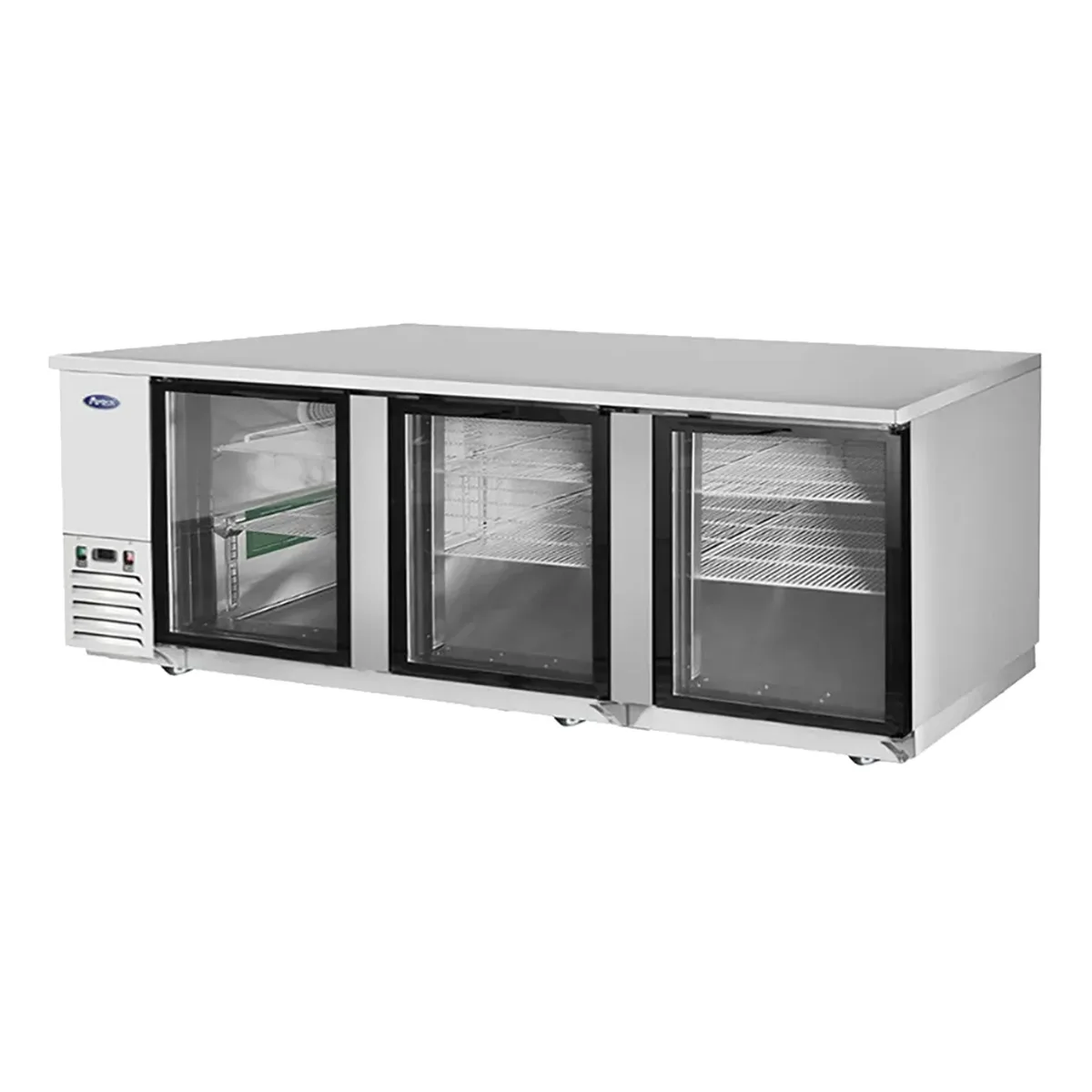 Atosa USA MBB90GGR 89“ Three Section Back Bar Cooler with Glass Door, 30.1 cu. ft.