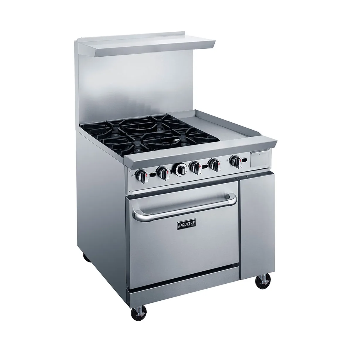 Dukers Appliance Co DCR36-4B12GM 36" Gas Restaurant Range w/ (4) Open Burners, 12" Griddle, (1) Standard Oven, 195.000 BTU 