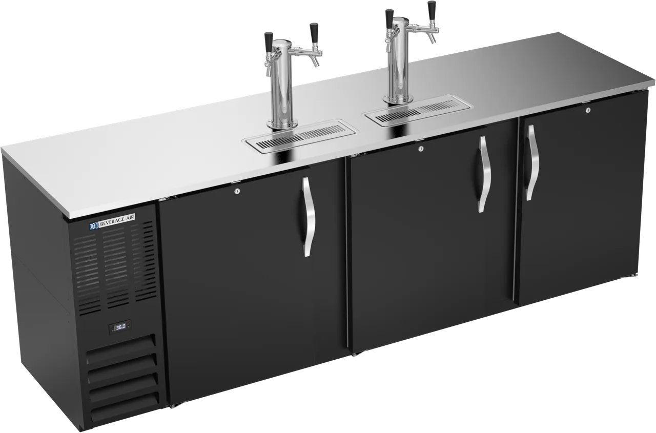 Beverage Air DDN94HC-B Beer Cooler, 94"W x 26-3/8"D x 49-5/16"H, 5Keg, Black, Dual Faucets, R290 1/3HP