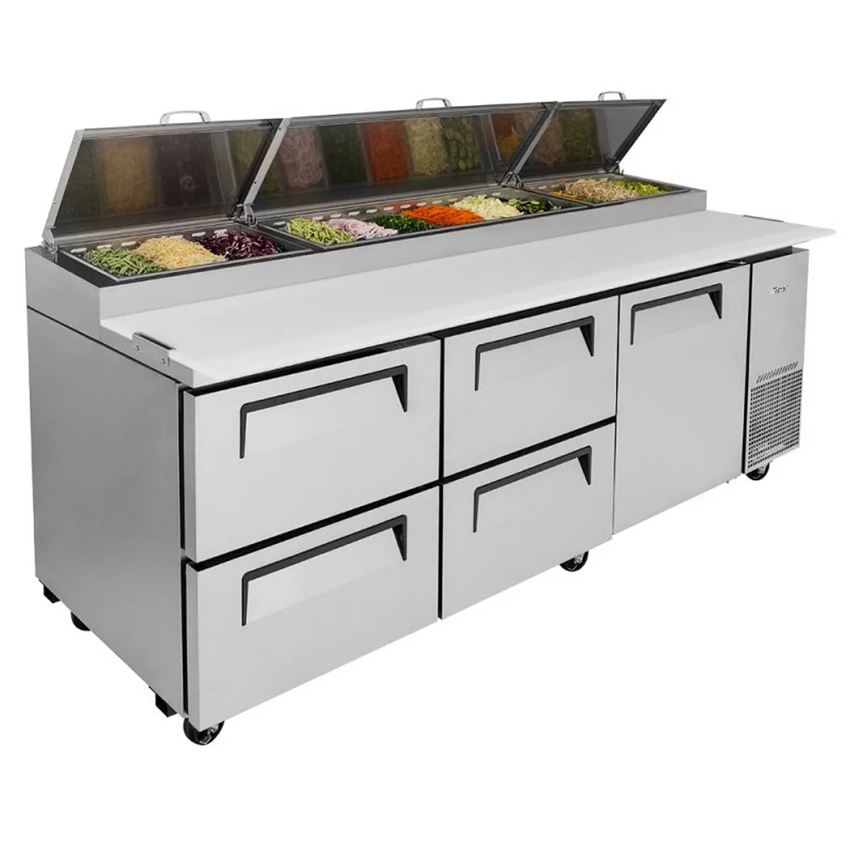 Turbo Air TPR-93SD-D4-N 93" Refrigerated Pizza Prep Table w/ 1 Door & 4 Drawers, 12 Pans