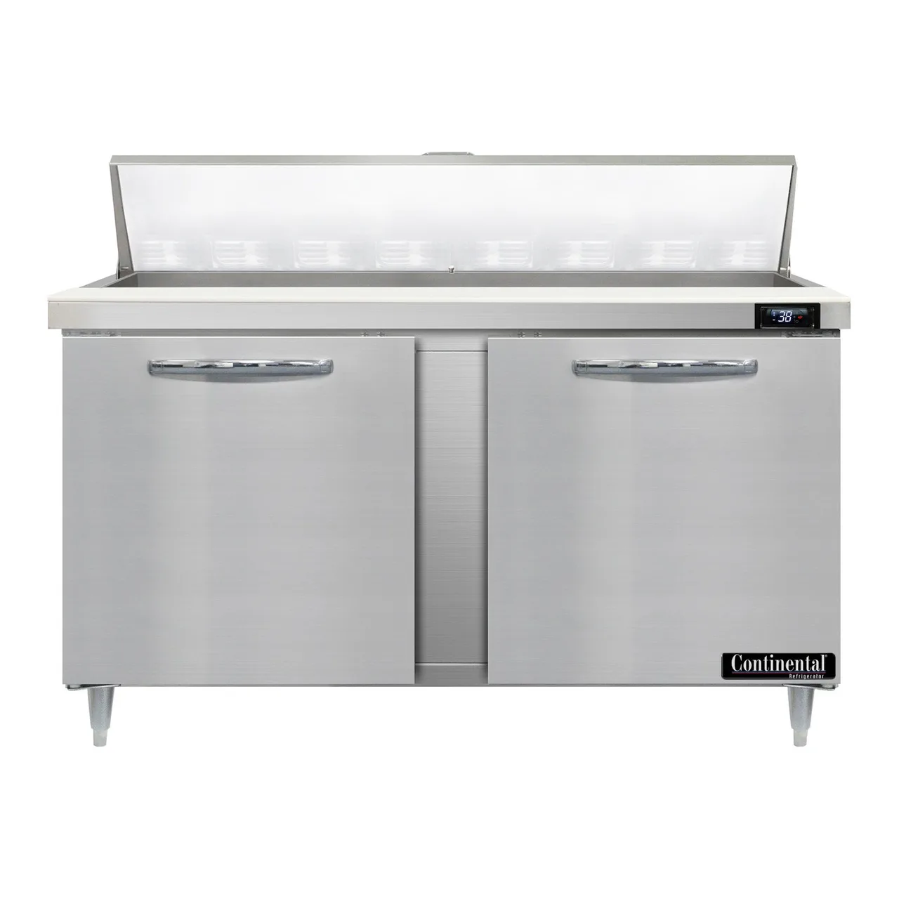 Continental Refrigerator D60N16 60" Two Section Sandwich / Salad Prep Table w/ 2 Doors, 16 Pans