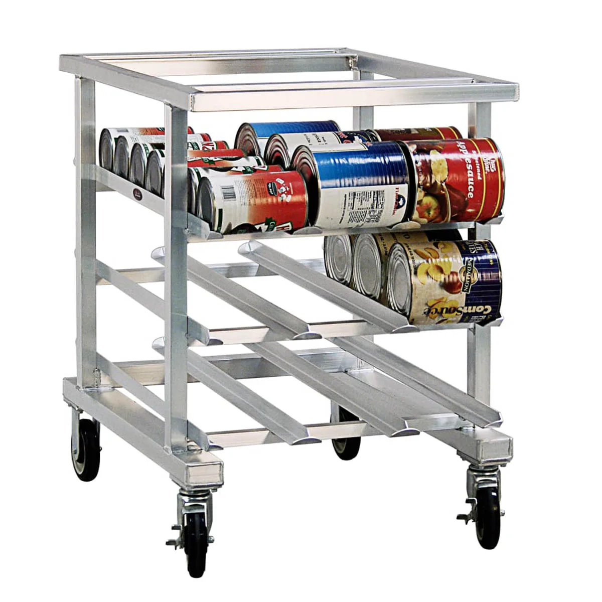 New Age 1236NT Aluminum Mobile Can Storage Rack w/ 54 #10 Cans Capacity and Counter Height