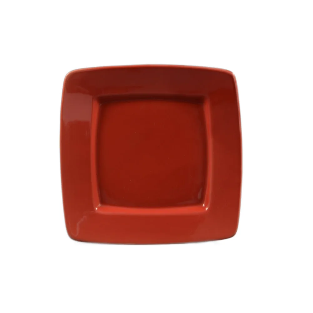 CAC China R-S6Q-R Clinton Plate – 6-7/8"x6-7/8"x1/2", Square, Red Stoneware Ceramic – 1 Dozen