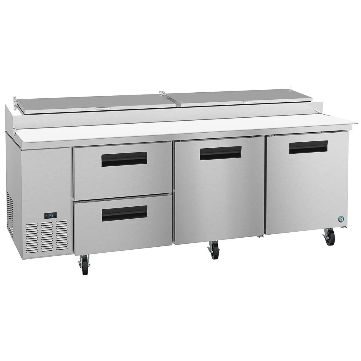 Hoshizaki PR93A-D2 93" 3-Section Refrigerated Pizza Prep Table w/ 2 Doors & 2 Drawers