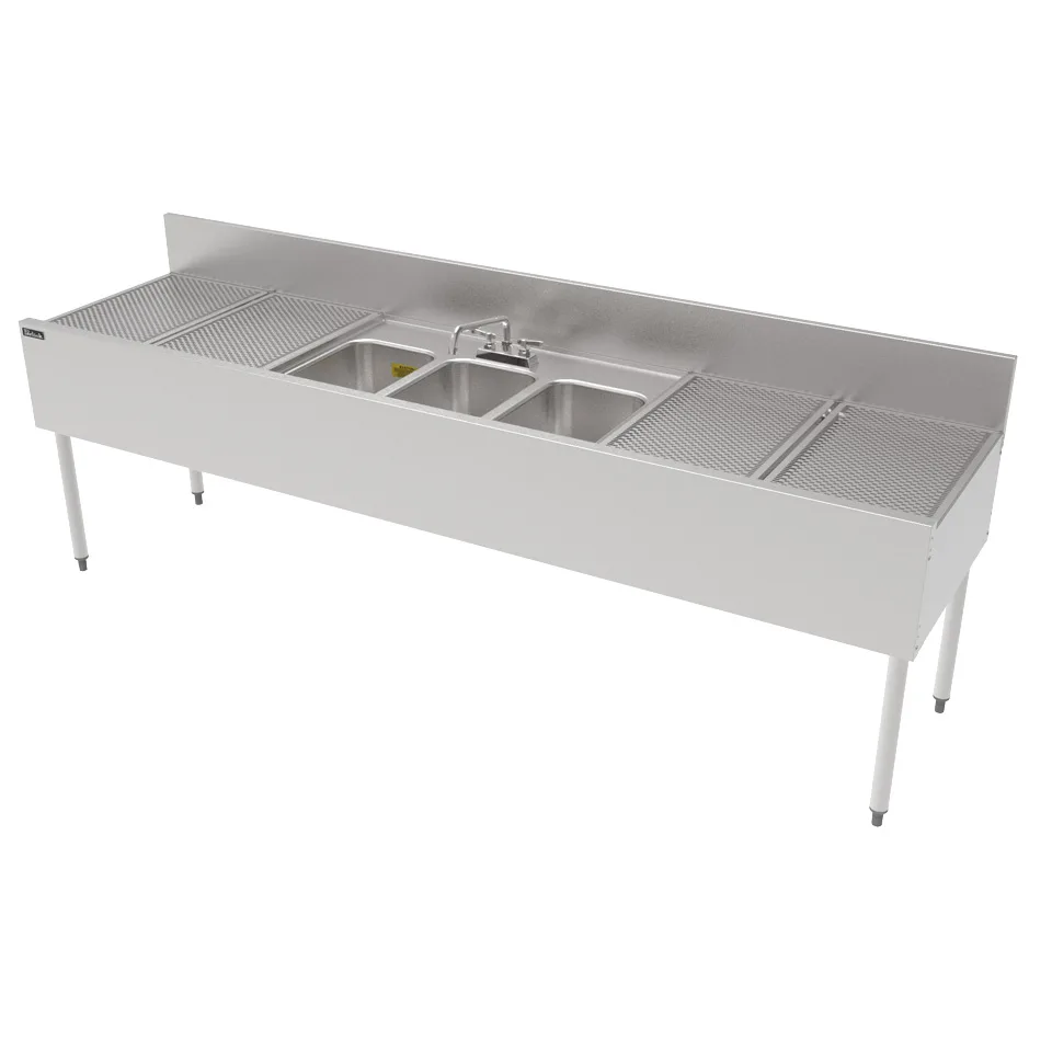 Perlick TSF96M3-DB 96" Underbar Sink Units, 3 Compartment with 2 Drainboards