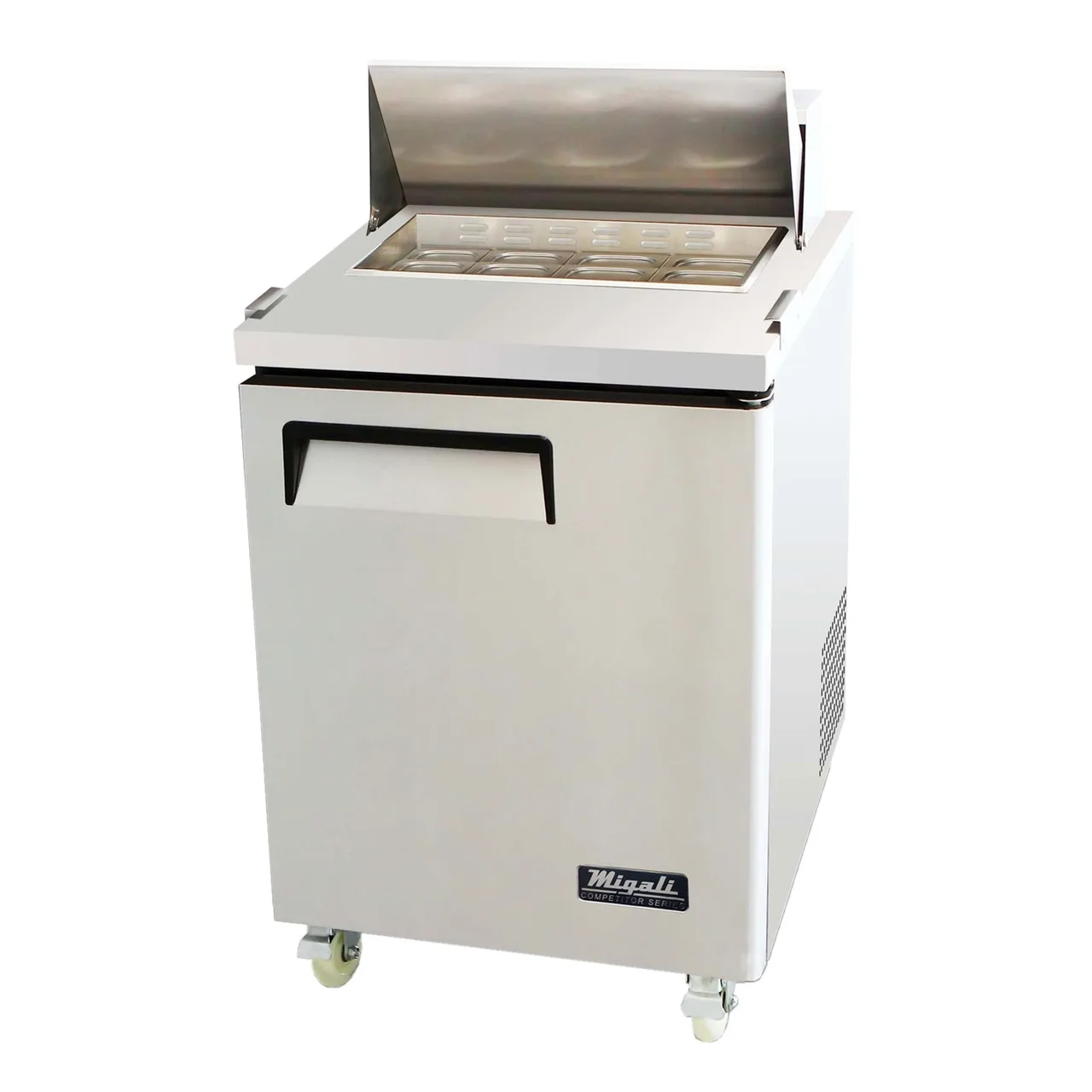 Migali C-SP27-8-HC 27" One Section Sandwich/Salad Prep Table w/ 1 Door, 8 Pans
