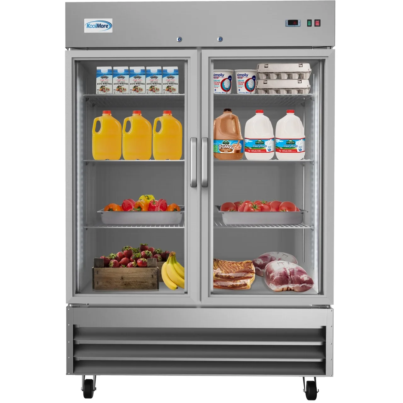 Koolmore RIR-2D-GD 54" 2-Glass Door Reach-In Refrigerator, 47 cu. ft., Bottom Mounted