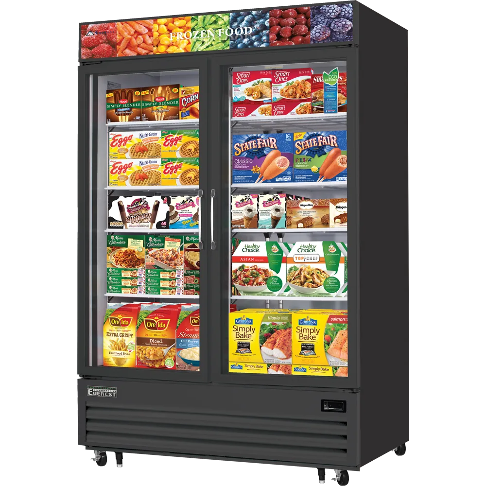 Everest Refrigeration EMGF48B 54" 2 Glass Door Freezer Merchandiser in Black, 48 cu. ft.