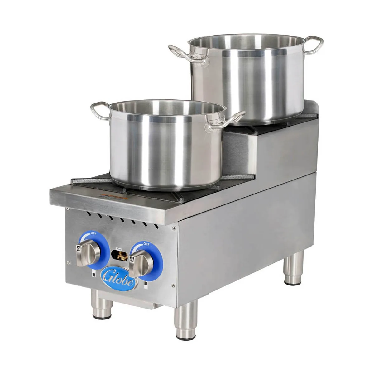Globe GHPSU212G 12" Countertop Step-Up Gas Hotplate with (2) Burners, 60.000 BTU