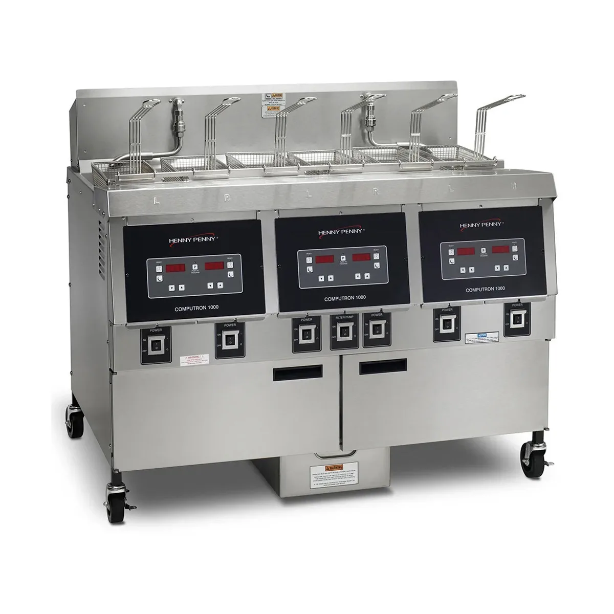 Henny Penny OFG323.09 Multiple Battery Gas Fryer w/ (3) 65 lbs Frypots, Built-In Filter, LP Gas, Computron™ 1000