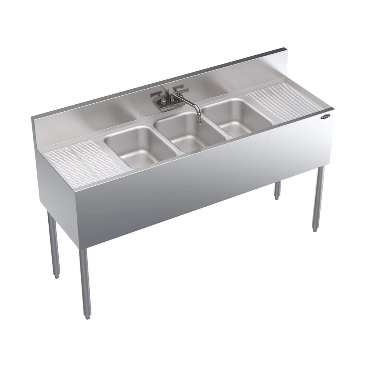Krowne KR19-53C 60" 3 Compartment Underbar Sink w/ 2 Drainboards, Splash-Mount Faucet