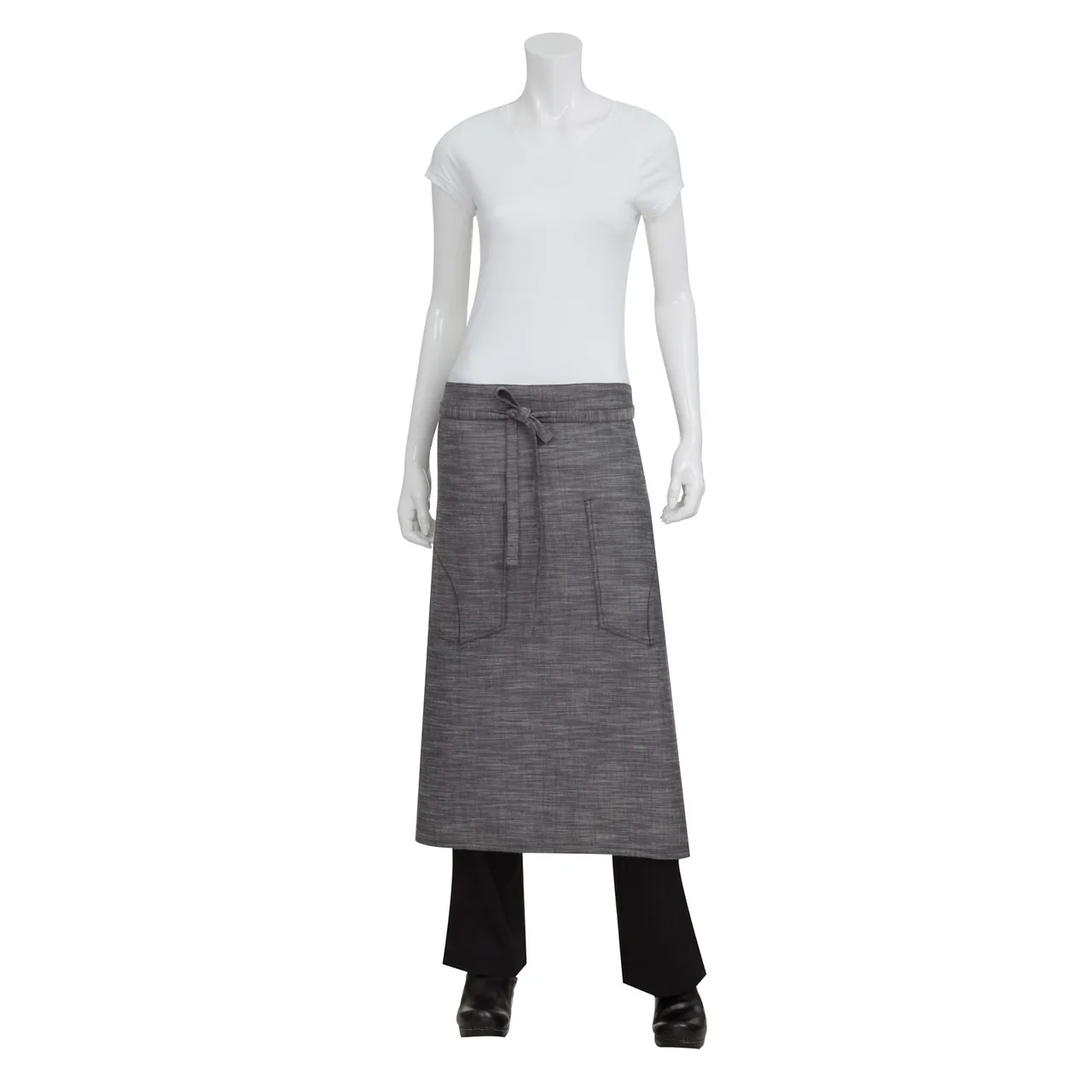 Chef Works ALWXX022-BSL-0 Corvallis Waist Apron, 31"L x 31"W, 100% Cotton Denim, Gray, Hip Pockets