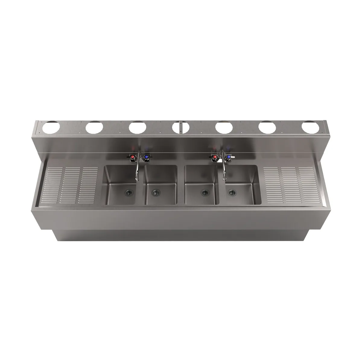 BK Resources UBDW-18-484TS Underbar Sink Units, 4 Compartment with 2 Drainboards
