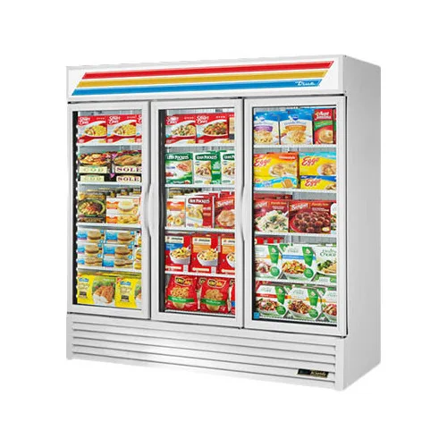 True GDM-72F-LTF-HC~TSL01 78" 3‑Section Glass Door Freezer, White, 12 Shelves, R290, 2.75 HP, UL EPH