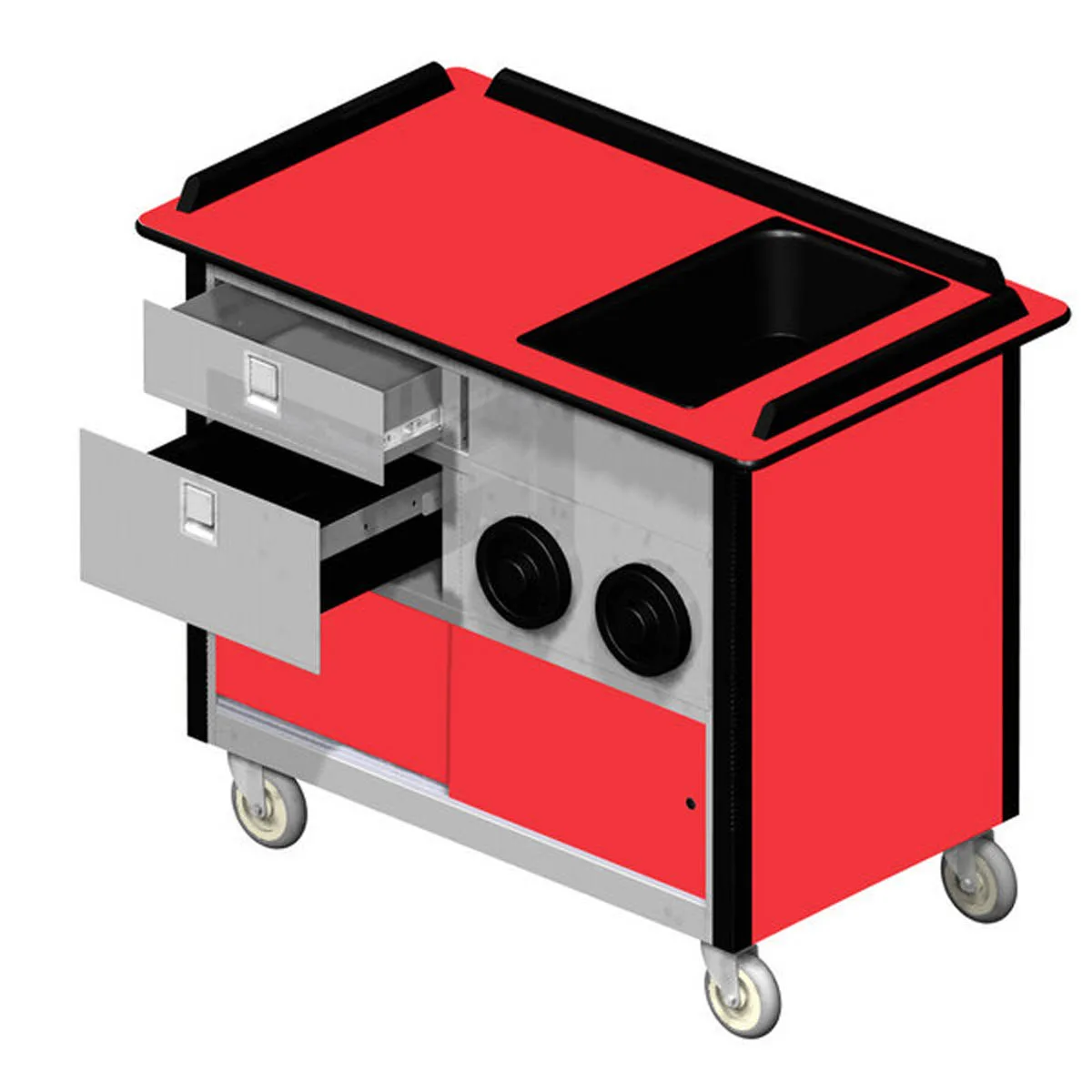 Lakeside 690-10 Food Cart w/ Drawers, Stainless Steel Storage Compartment with Sliding Doors