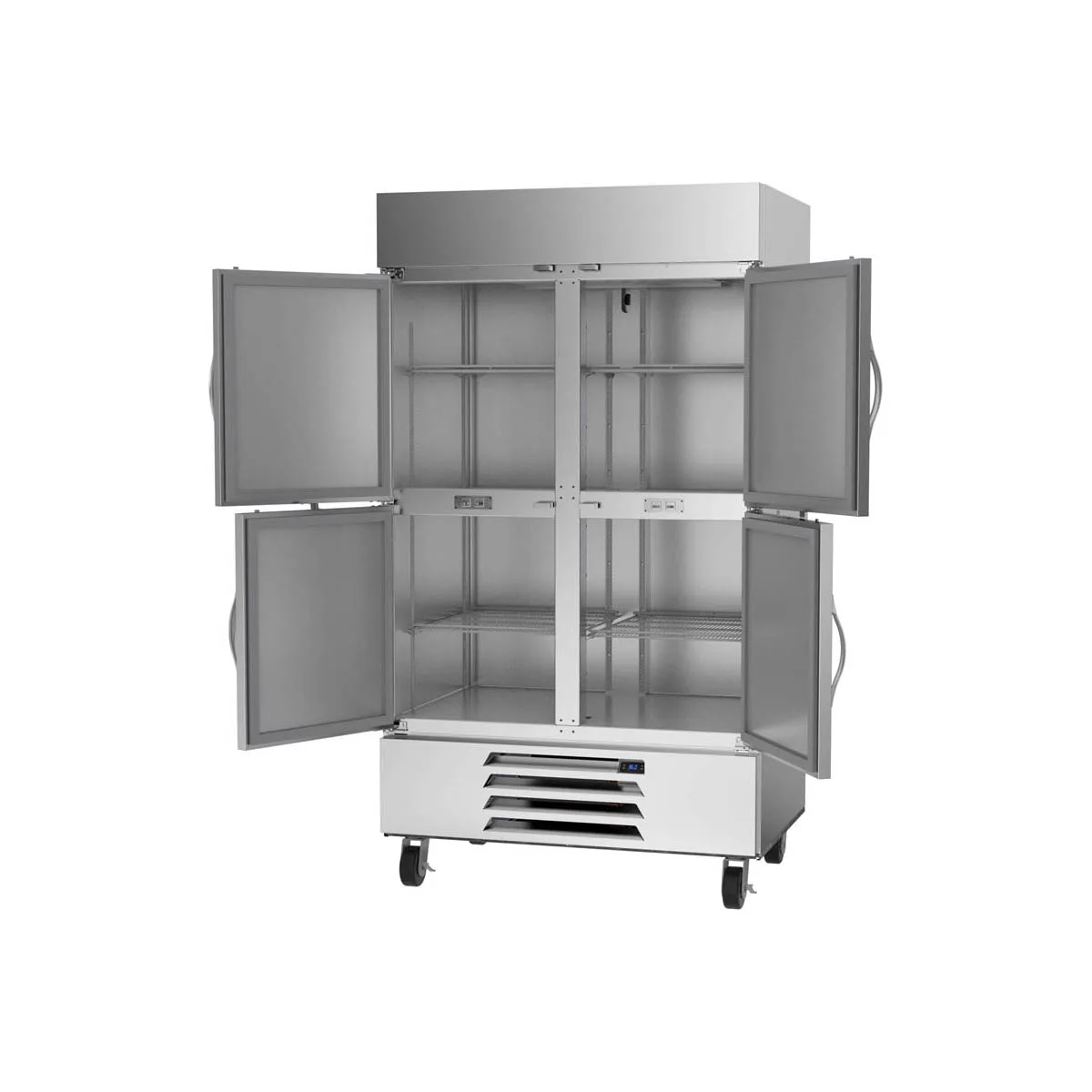 Beverage Air HBR44HC-1-HS 47" 2-Section Reach-In Refrigerator w/ 4 Solid Half Doors, Bottom Mount, 1/3 hp, 40 cu. ft.