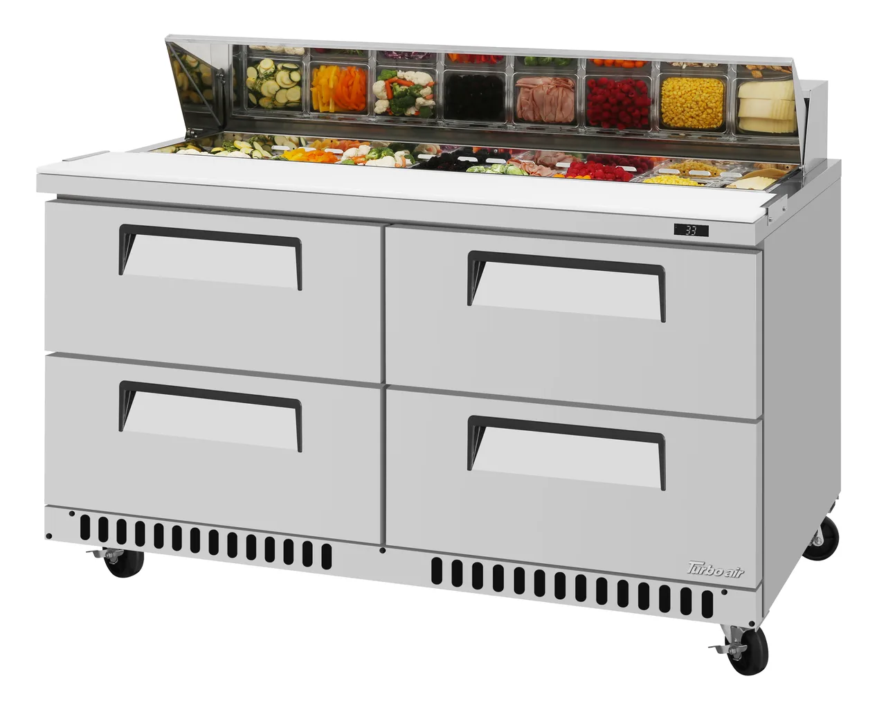 Turbo Air TST-60SD-D4-FB-N 60" 4-Drawer Sandwich and Salad Prep Table, 16 Pans, Stainless Steel